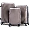 R.Leone Valigia da 1 Fino a Set 4 Trolley Rigido grande, medio, bagaglio a mano e beauty case 4 ruote in ABS 2037 (Oro, Set 3 S M L)