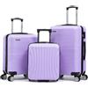 R.Leone Valigia da 1 Fino a Set 4 Trolley Rigido grande, medio, bagaglio a mano 55x40x23 cm Wizz, ITA Airways e bagaglio 45x36x20 cm EasyJet in ABS 8005 (Lilla, Set 3 Pezzi XS M L)