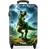 NoBoringSuitcases.com Valigia Trolley Per Bambini - Bagaglio a Mano 55x40x20 cm (Dinosauro - Verde)