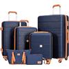 Travelhouse Bari - Set di 6 bagagli, 4 valigie con ruote, borsa da viaggio e kit WC, custodia rigida, navy / blu, Länge: 77 cm, Breite: 28.5 cm, Höhe: 51 cm, Set di valigie