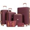 Travelhouse Bari - Set di 6 bagagli, 4 valigie con ruote, borsa da viaggio e kit WC, custodia rigida, rosso vivo, S+M+L, Set di valigie