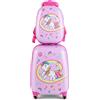 GYMAX Trolley Per Bambini, Set di Valigia & Zaino Scuola Carino (12+16, Unicorno 3)