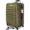 KESSER Valigia da viaggio rigida con bilancia per valigia + etichetta per bagagli, trolley con serratura a combinazione, 4 ruote in ABS, manico telescopico, verde oliva, 75cm - 120L