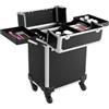 cunnyend Valigia per il trucco professionale, valigetta cosmetica, lega di alluminio, mobile, con 2 cassetti, 4 ruote a 360°, manico telescopico, 34 x 24 x 56 cm, viaggio manicure truccatore parrucchiere