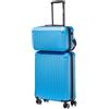 R.Leone Valigia Ryanair 55x40x20 cm+ 40x20x25 cm Set 2 Pezzi Trolley Bagaglio a mano 4 Ruote e Beauty Case in ABS 2208 (Azzurro, Set 2 Pezzi S+XS)