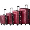 Zelsius Set di valigie 4 pezzi, rosso | Valigia rigida in ABS con chiusura a combinazione, 4 ruote e divisorio interno | Valigia a mano, set di valigie rigide 4 pezzi, trolley, valigia grande