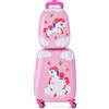 RELAX4LIFE Set Valigia Bambini 2 in 1 Unicorno Fragola Rosa Fucsia (Trolley16 + Zaino 12) con Ruote 360°, Maniglia Regolabile, Zaino con Piedini | ABS Resistente | Ideale per Viaggi e Scuola