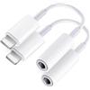 Beamingnet Adattatore per cuffie [certificato Apple MFi] 2 pezzi da Lightning a jack 3.5 adattatore Aux a jack 3,5 mm, compatibile con iPhone 14/13/12/11/XR/X/XS/8/7. Supporta tutti gli iOS