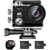 TIEOAXFT Action camera 4K con stabilizzazione dell'immagine, Vision 3 impermeabile da 16 MP, videocamera sportiva grandangolare 170°