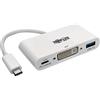 TRIPP LITE U444-06N-DU-C Adattatore da USB-C (Type-C) a DVI con porte di ricarica USB-A e USB-C PD, USB 3.1 Gen 1, compatibile con Thunderbolt 3, 1080p