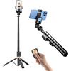 Andoer Treppiede per selfie allungabile per telefono con schermo di proiezione, scatto remoto, altezza massima 170 cm, supporto per telefono in lega di alluminio per selfie vlog live streaming, video