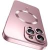 LEKEVO Custodia magnetica per iPhone 15 Pro, compatibile con MagSafe, protezione per obiettivo fotocamera integrata, sottile, in morbido silicone, antiurto, metallizzata, colore oro rosa