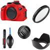 Generic Set di accessori per Canon EOS 600D/Rebel T3i/Kiss X5 con obiettivo Canon EF-S 18-55mm include custodia in silicone rosso, filtro UV, paraluce obiettivo, tappo per obiettivo, penna di pulizia