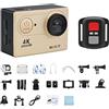 DIGNIFE Action Camera, Ultra HD 4K/30fps Mini Action Camera for esterni Telecamera sportiva con telecomando Telecamera sportiva for Pro Moto impermeabile(32G Card,Gold-Telecontrol)