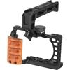 Generico Compatibile con Sony a6000/a6100/a6300/a6400 Camera Cage Rig con manico in legno e filettature da 1/4 3/8(C)