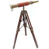 Nautical Replica Hub Vintage Marrone Pelle Ottone Telescopio Su Tavolo Treppiede Stand Antico Scrivania Ufficio Decorazione