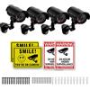 BOUTICOL 4 confezioni di telecamere di sicurezza finte con segnali di pericolo e viti, con luce lampeggiante rossa realistica per esterni e interni, set di 8