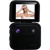 XUMIUZIY Action Camera con Schermo Ribaltabile 1080P HD Sport Camera Adventure con Grandangolo da 143°, Anti-vibrazione, per Streaming Live, Ciclismo, Sci, Escursionismo (BLACK)