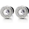 COOLSTEELANDBEYOND Orecchini da Uomo, Motivo Chiave Greco, Acciaio Inossidabile con 5.5MM Zirconi, Riavvitare, 2 pezzi