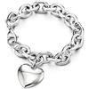 COOLSTEELANDBEYOND Rolo Catena Charm Bracciale Soffio Cuore, Donna, Braccialetto di Fascino, Acciaio Inossidabile, Link Lucido