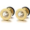 COOLSTEELANDBEYOND 8MM Oro Orecchini da Uomo. Motivo Chiave Greco. Acciaio Inossidabile con 4MM Zirconi. 2 pezzi