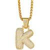 Richsteel Collana con ciondolo a forma di lettera K con bolla dorata e zirconia cubica, per uomo e donna, Zirconia cubica, Zirconia cubica