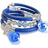 VENEZIA CLASSICA - Bracciale da Donna con perle in Vetro di Murano Originale e vera pelle Toscana a tre giri blu, con foglia in oro 24kt e argento, Made in Italy certificato (argentato)