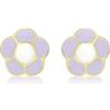 Carissima Orecchini a Bottone con Fiore Emaille Viola in Oro Giallo 9 ct per Bambini