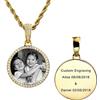 MeMeDIY Collana con foto Personalizzata Personalizzata Medaglia di rame Incisione Testo/Nome Memoria Ciondolo rotondo con catena Hip Hop con Catena di Corda di Fascino (Oro 18 pollici)