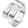 OTXIXTO Personalizzato Anello 925 Argento Sterling Nome/Data Inciso Pietre Personalizzate per Donne Amico Matrimonio Fidanzamento Impilabile Fascia Regolabile Anello di Promessa