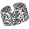ForFox Anello aperto del drago cinese vintage in argento sterling 999 con sutra del cuore per uomo donna regolabile