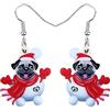 YAYAKO Acrilico Cute Carlino Cane Orecchini Dangle Cucciolo Gioielli Carino Carlino Regali per Amanti del Carlino Donna Ragazze Charms (Natale)