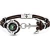 amorili Bracciale Uomo con Bussola Ancora in Acciaio Inox e Pelle Marrone - Simbolo Nautico Marino - Idea Regalo Mare Estate - Braccialetto Elegante (marrone2)