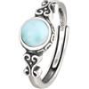 AZfilter Larimar - Anello in argento Sterling S925 con pietra preziosa blu oceano da 6,5 mm, gioiello con pietra della Repubblica Dominicana, regalo nautico vintage per donne, argento Sterling