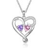 RolaOnly Regali di Natale per Donne Collana Personalizzata in Argento S925 con 2-5 Pietre Portafortuna, Nome Inciso, Gioielli con Ciondolo a Forma di Cuore Personalizzati