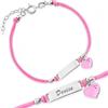 Sakrami Bracciale Argento 925 Bimba Cordoncino Cordoncino Rosa e Cuore Rosa Piastrina Incidibile Kids Collection + Confezione Regalo Personalizzata - Braccialetto per Nascita Comunione o Battesimo