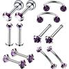 Homxi 12 Pezzi Piercing Orecchio,Calibro 16 Piercing Naso 1.2mm Piercing al Naso Chirurgico Borchie/U con Zirconia Cubica Viola Naso Piercing Argento