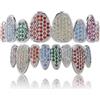 AHTCPO Lussuoso Set di Grillz Hip Hop Placcati Oro con Strass CZ Multicolore - Dentari Superiori & Inferiori Regolabili Brillanti per Feste & Spettacoli(Silver colored set)