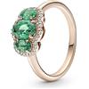 PANDORA ROSE Timeless 180057C01 54 - Anello Tre pietre placcato oro rosa 14 carati, cristalli verdi, zirconi, argento sterling, Zircone cubico