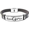 amorili Bracciale San Padre Pio in Pelle e Acciaio Inox | Gioiello Religioso di Fede e Protezione | Braccialetto Uomo Donna Elegante e Resistente | Idea Regalo Spirituale bcc0323