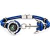 amorili Bracciale Uomo con Bussola Ancora e Corda in Acciaio Inox - Simbolo Nautico Marino - Idea Regalo Mare Estate - Braccialetto Uomo Elegante (blu)