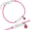Sakrami Bracciale Argento 925 Bimba Cordoncino Cordoncino Rosa Coccinella Kids Collection + Confezione Regalo Personalizzata - Braccialetto per Nascita Comunione o Battesimo