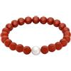 gioiellitaly Bracciale donna elastico a molla con palline balls corallo rosso agglomerato e perla naturale di acqua dolce 5 mm gioiello donna ragazza elegante gioiello artigianale Made in Italy