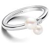 PANDORA Timeless Anello, in argento Sterling con perla coltivata d'acqua dolce trattata bianca e zirconia cubica trasparente, 58
