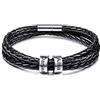 MeMeDIY Braccialetti personalizzati con incisione 2-6 nomi Identificazione di identificazione Perline in vera pelle in acciaio inossidabile Polsino intrecciato Regali per damigella d'onore (2 perline)
