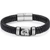 kaululu Bracciale in Pelle Personalizzato con Foto per Uomo Bracciale in Pelle Perline con Incisioni Nomi per Papà Marito Gioielli Personalizzati Argento Nero