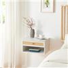 [en.casa] Comodino da Parete con Cassetto e Scomparto Aperto Consolle a Muro con Foro Passacavi Mobiletto Sospeso da Ingresso Soggiorno 40x32x23 cm Bianco/Rattan