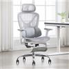 Ya-Home Sedia Ufficio Sedia Ergonomica Sedia Scrivania con Supporto Lombare Poltrona Girevole con Braccioli e Poggiatesta Sedie Computer Regolabile in Altezza con Poggiapiedi, Grigio