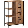 kleankin Mobile portaoggetti da bagno su piedistallo, design industriale, struttura in acciaio, 3 ripiani aperti, armadio a 2 livelli, porta a lamelle, 60 x 30 x 85 cm, marrone rustico