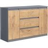 meble masztalerz Cassettiera Camera da Letto con 2 Ante e 3 Cassetti - Credenza Soggiorno - Moderna Comò - Cassettiera Alta - Mobiletto con Cassetti - Anthrazit & Lancelot 120 x 39 x 78,5 cm